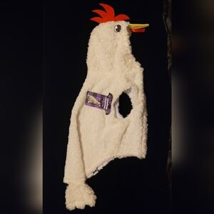 White Fluffy Chicken Or Rooster Pet Costume with Red Comb On Hoodie, L